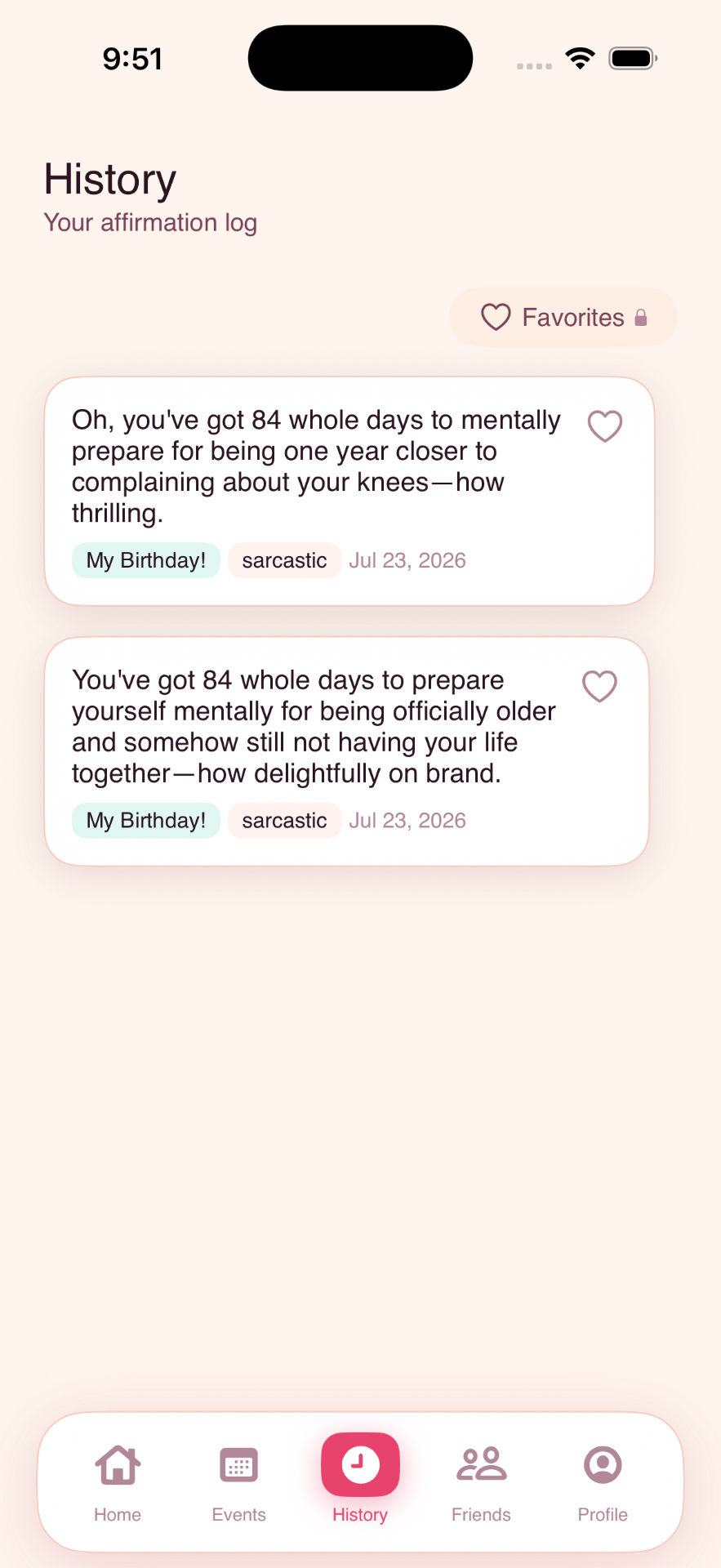 Affirmation history log